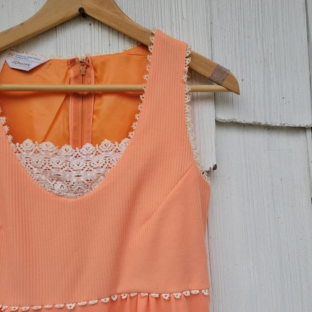 Vintage 70s JC Penney Fashions‎ Peach Sleeveless Maxi Dress 12
